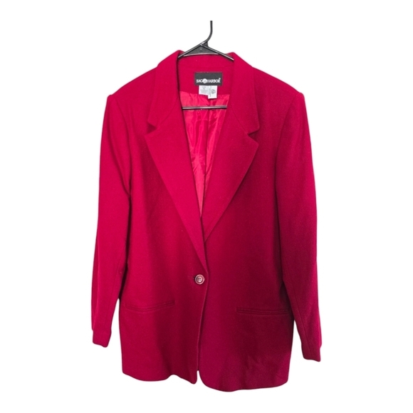 Sag Habor Jacket Women Sz 16 Red 100% Wool Long Sleeve 1button Old Money - Picture 1 of 10